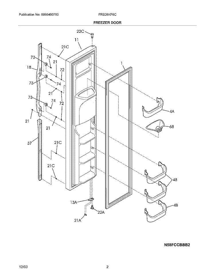 FREEZER DOOR Diagram and Parts List for FRS26KF6CB3  Frigidaire Refrigerator