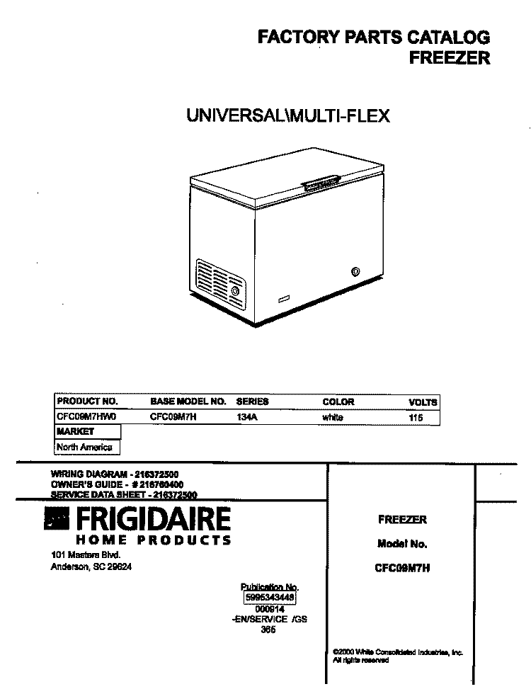 COVER Diagram and Parts List for CFC09M7HW0  Frigidaire Freezer