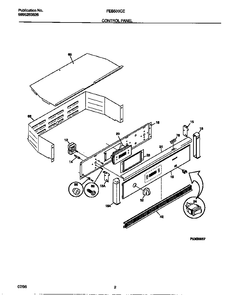 CONTROL PANEL Diagram and Parts List for FEB500CESA  Frigidaire Wall Oven