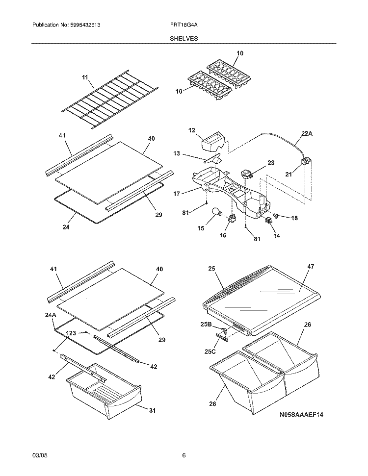 SHELVES Diagram and Parts List for FRT18G4AQD  Frigidaire Refrigerator