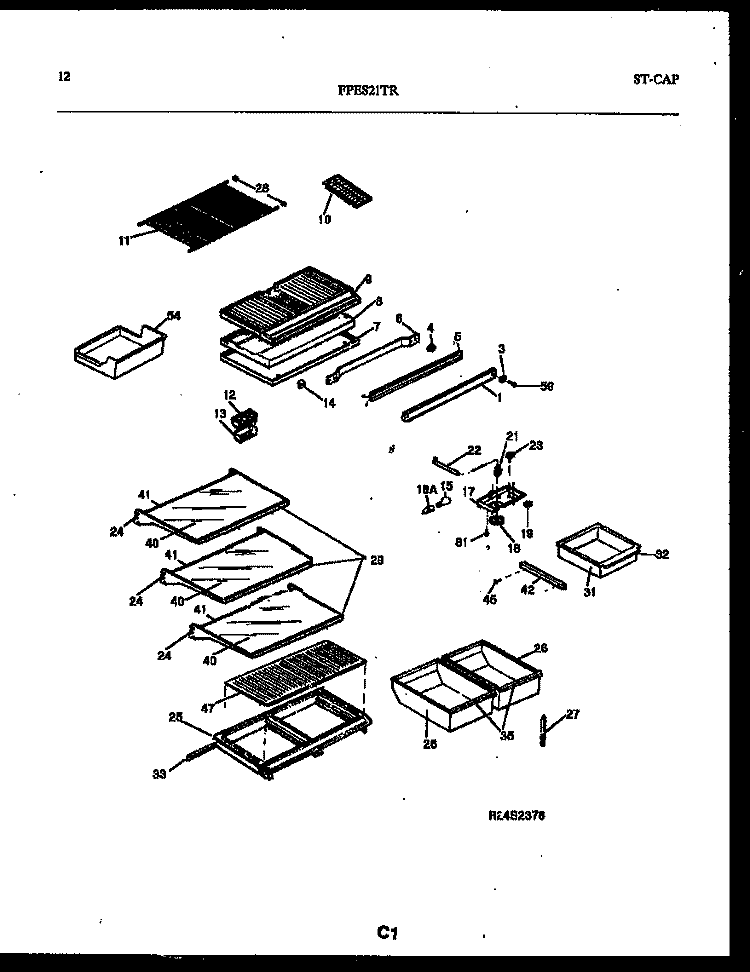 SHELVES AND SUPPORTS Diagram and Parts List for FPES21TRW1  Frigidaire Refrigerator