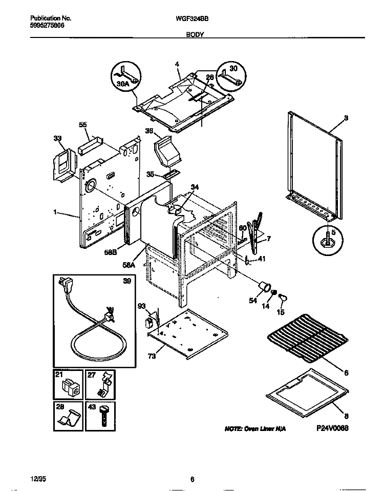 BODY Diagram and Parts List for WGF324BBWB  Frigidaire Range