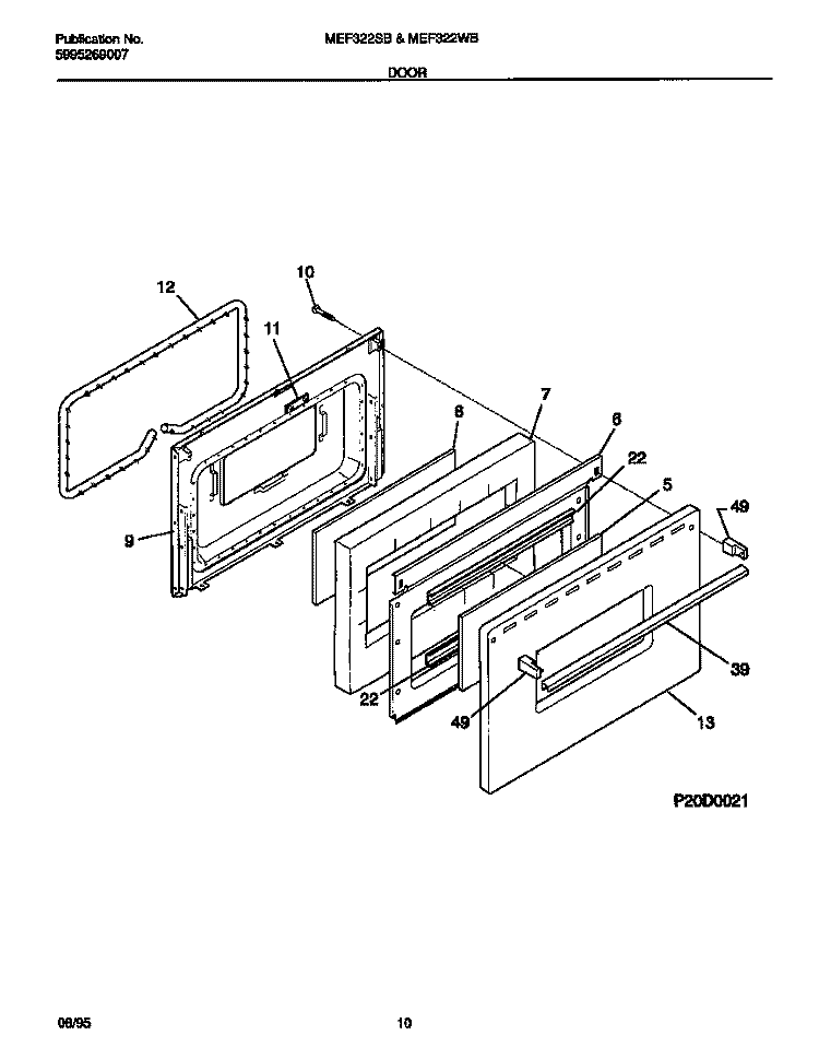 DOOR Diagram and Parts List for MEF322WBSB  Frigidaire Range