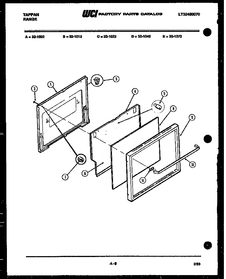 DOOR PARTS Diagram and Parts List for 32-1012-45-10  Tappan Range