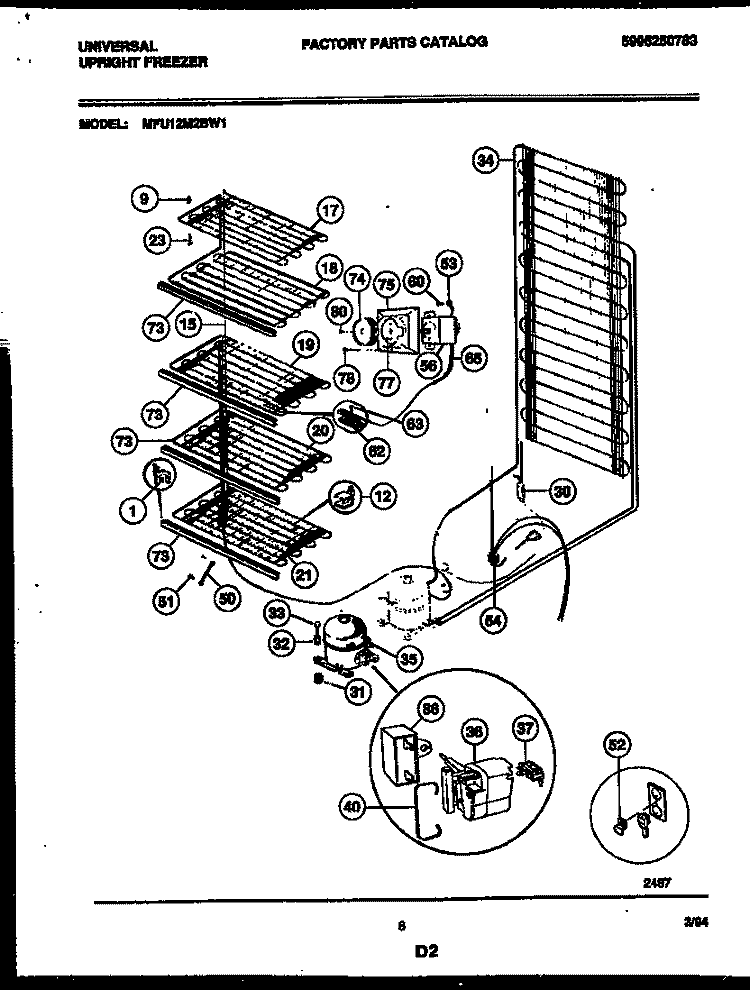 SYSTEM AND ELECTRICAL PARTS Diagram and Parts List for MFU12M2BW1  Frigidaire Freezer