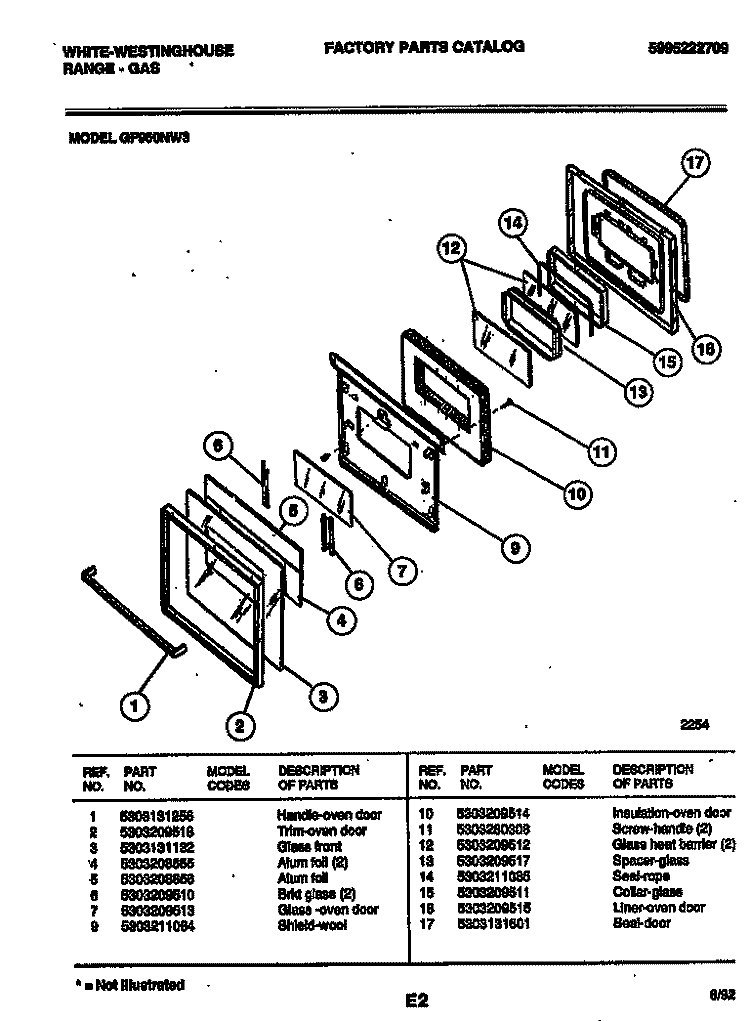 DOOR PARTS Diagram and Parts List for GF950ND3  Frigidaire Range