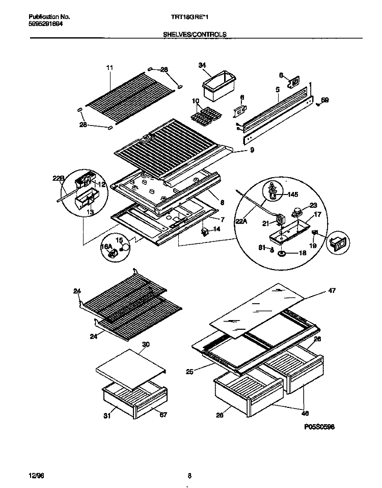 SHELVES / CONTROLS Diagram and Parts List for TRT18GREW1  Tappan Refrigerator