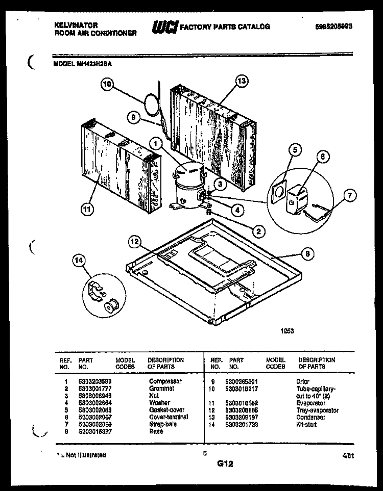 SYSTEM PARTS Diagram and Parts List for MH423H2SA  Kelvinator Air Conditioner