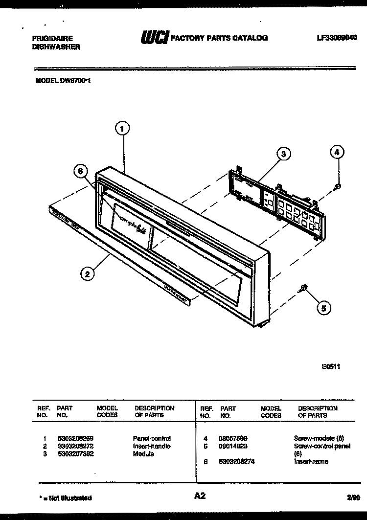 CONSOLE AND CONTROL PARTS Diagram and Parts List for DW6700LW1  Frigidaire Dishwasher