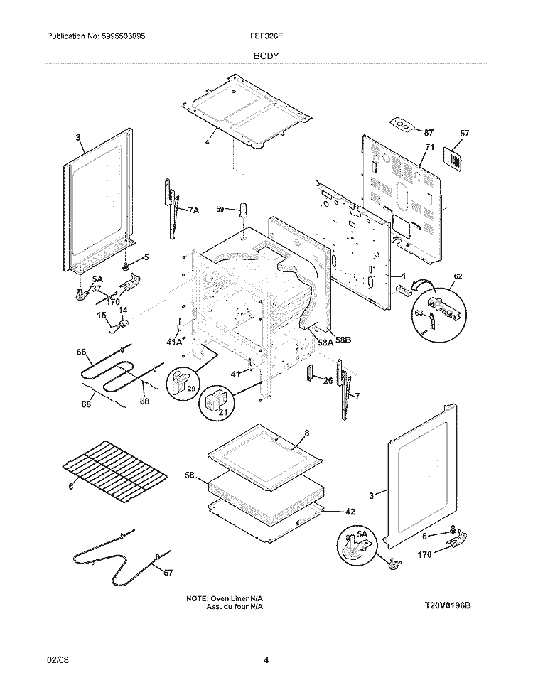 BODY Diagram and Parts List for FEF326FBC  Frigidaire Range