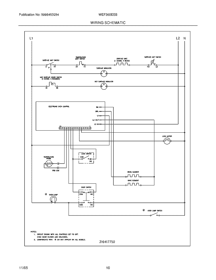 WIRING SCHEMATIC Diagram and Parts List for WEF360ESB  Westinghouse Range