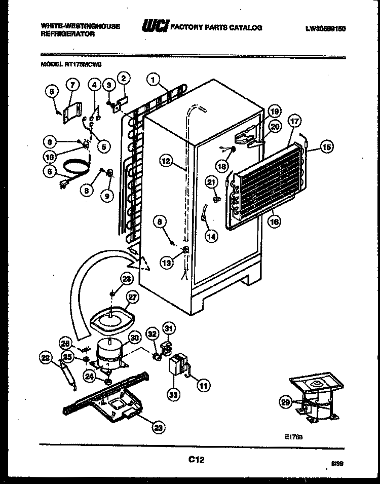 SYSTEM AND AUTOMATIC DEFROST PARTS Diagram and Parts List for RT175MCF0  Frigidaire Refrigerator