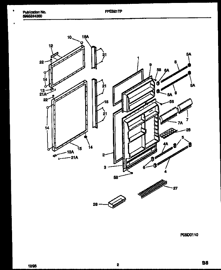 DOOR PARTS Diagram and Parts List for FPES21TPW1  Frigidaire Refrigerator