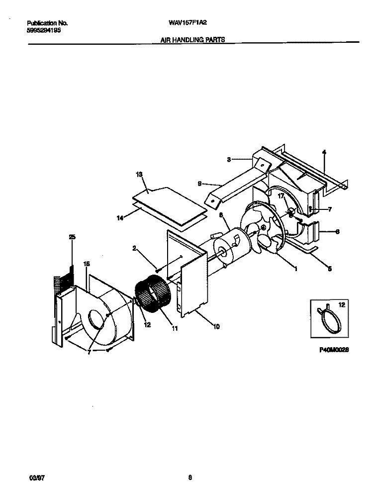 AIR HANDLING PARTS Diagram and Parts List for WAV157F1A2  Frigidaire Air Conditioner