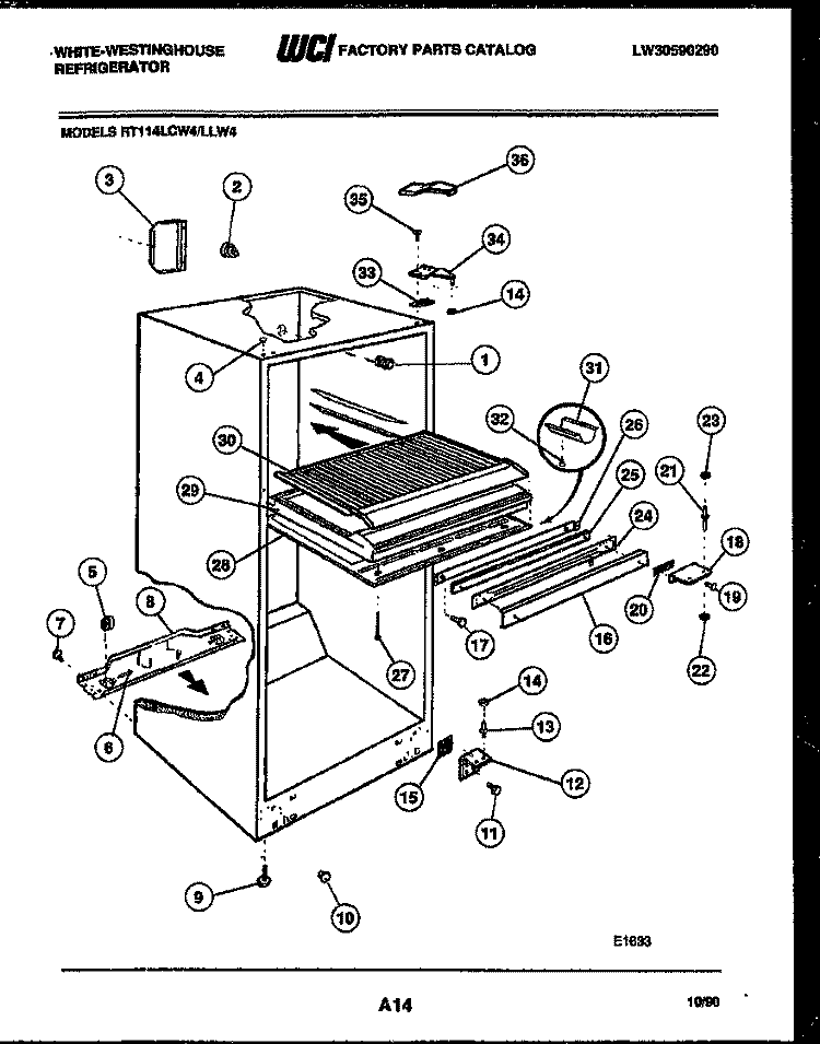 CABINET PARTS Diagram and Parts List for RT114LCW4  Frigidaire Refrigerator
