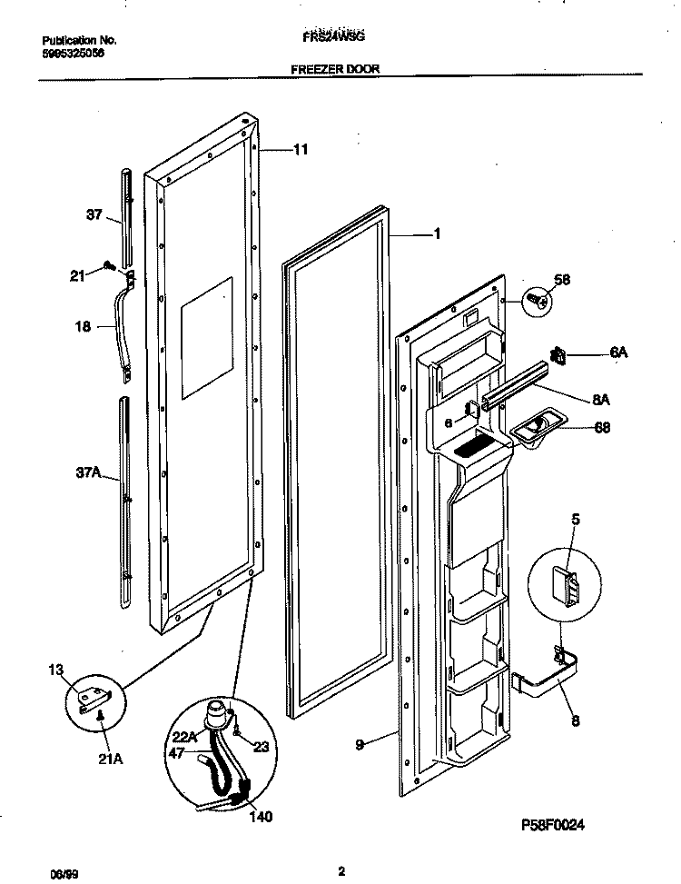 FREEZER DOOR Diagram and Parts List for FRS24WSGW4  Frigidaire Refrigerator