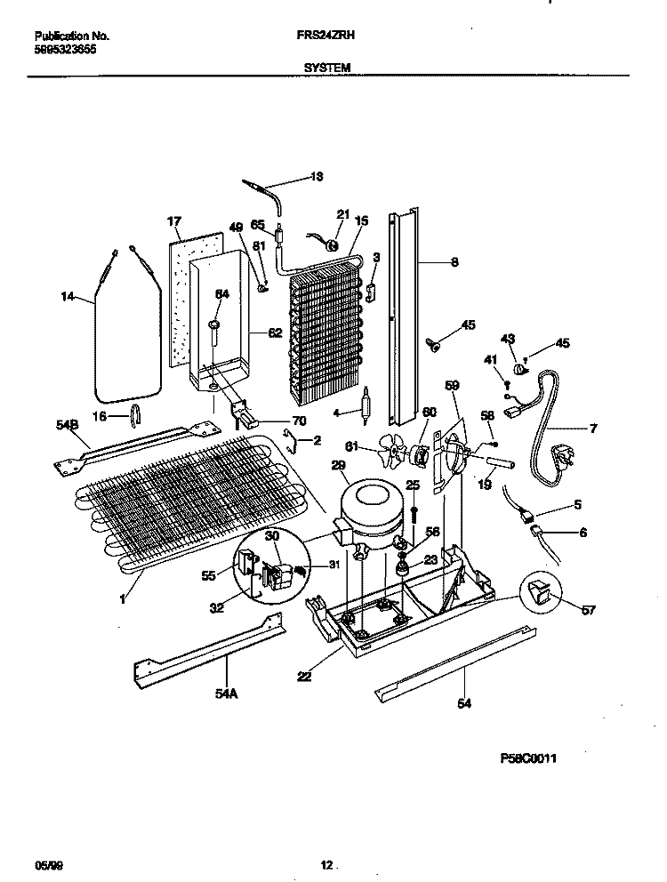SYSTEM Diagram and Parts List for FRS24ZRHD0  Frigidaire Refrigerator
