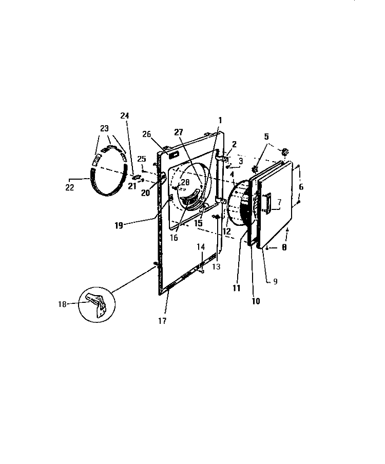FRONT PANEL, DOOR Diagram and Parts List for DE661JDH1  Frigidaire Dryer