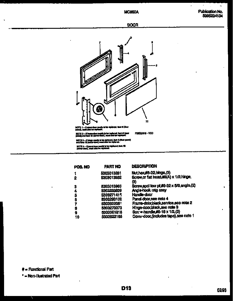 DOOR PARTS Diagram and Parts List for MC850A2  Frigidaire Microwave