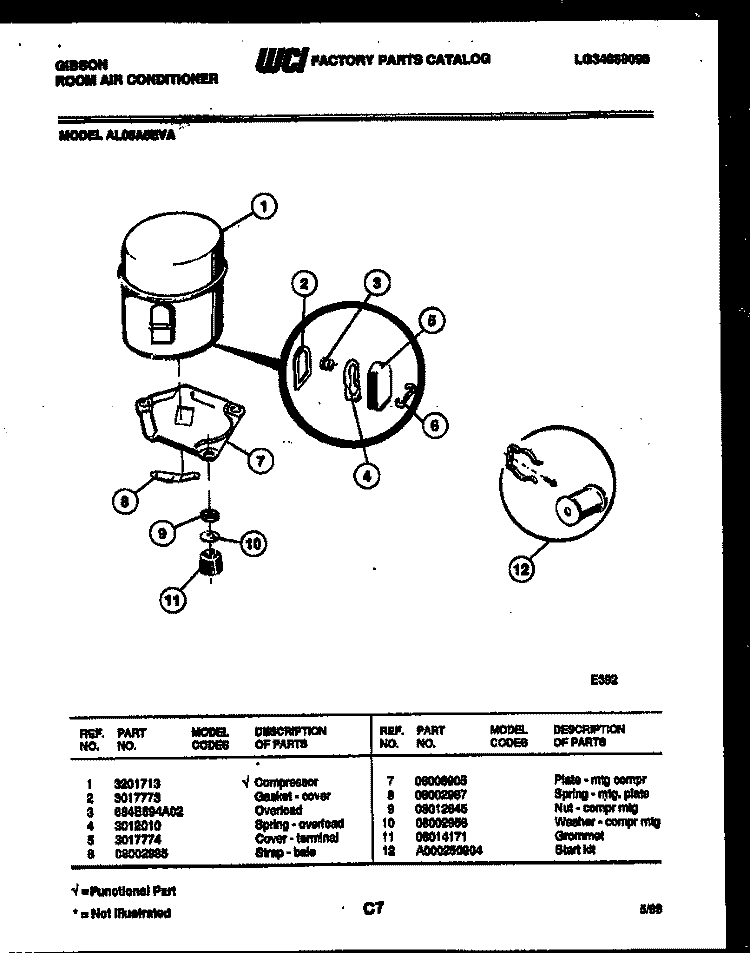 COMPRESSOR PARTS Diagram and Parts List for AL05A5EVA  Gibson Air Conditioner