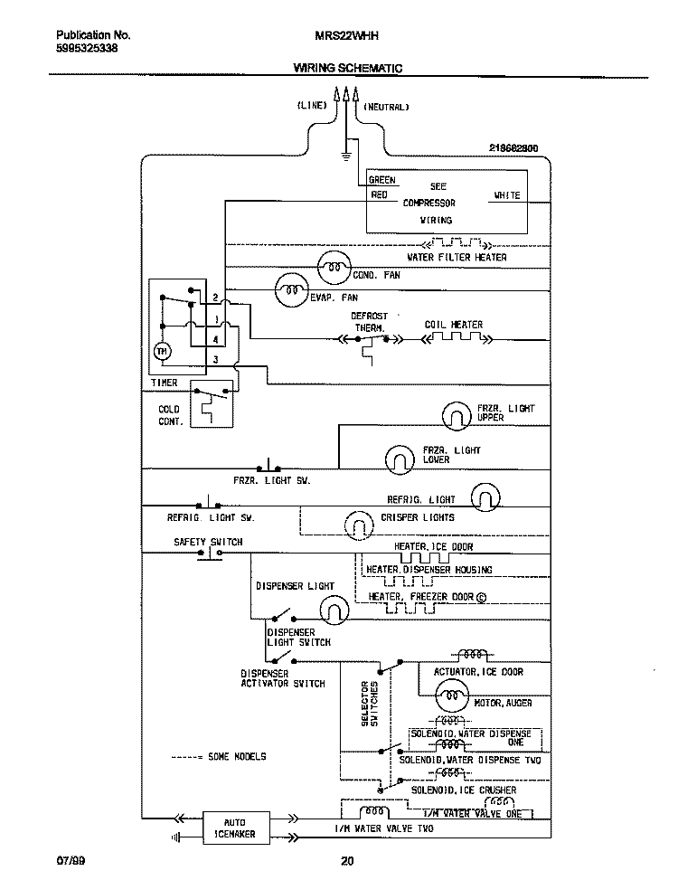 WIRING DIAGRAM Diagram and Parts List for MRS22WHHW1  Frigidaire Refrigerator