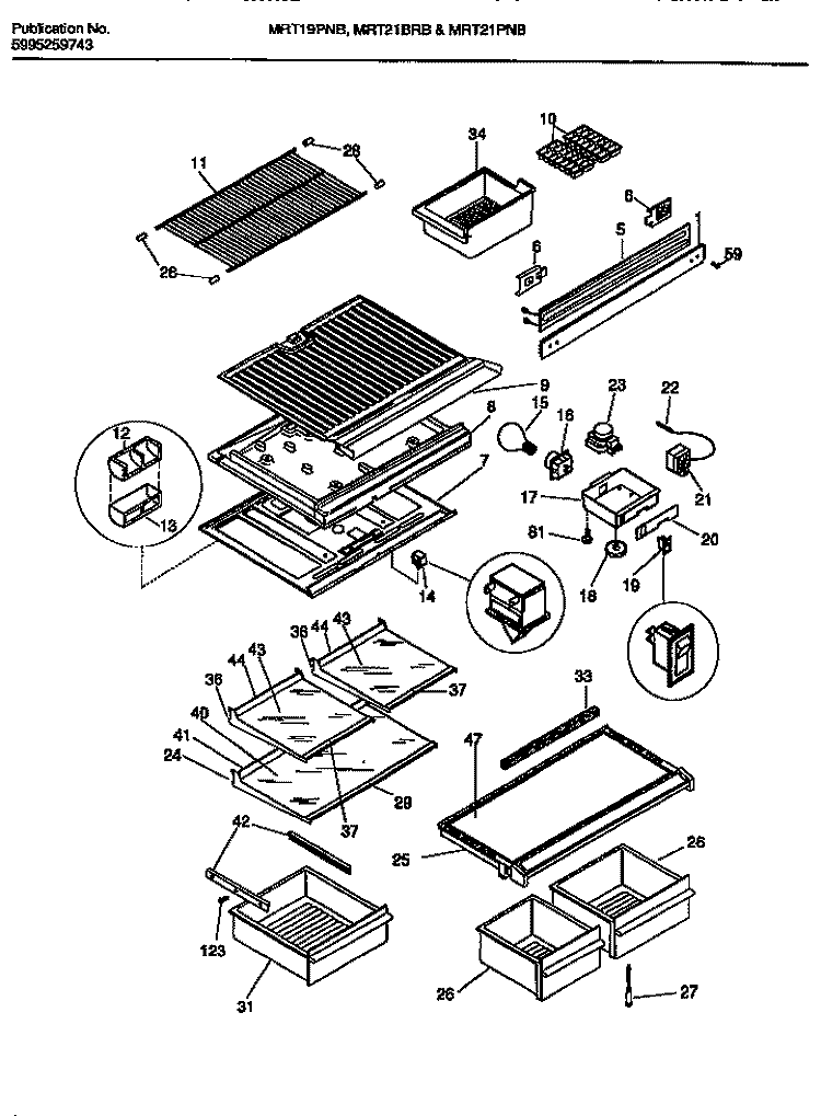 SHELVES Diagram and Parts List for MRT19PNBD2  Uni Refrigerator