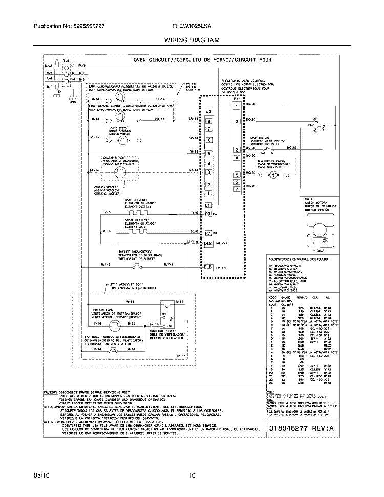 WIRING DIAGRAM Diagram and Parts List for FFEW3025LSA  Frigidaire Wall Oven