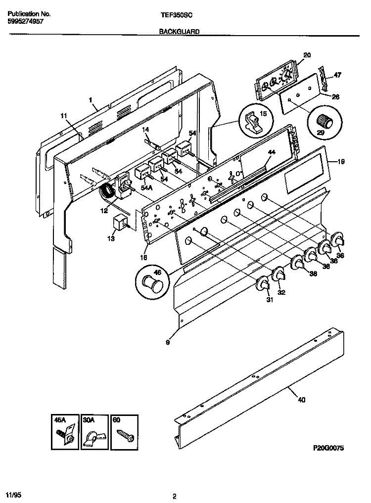 BACKGUARD Diagram and Parts List for TEF350SCDB  Tappan Range