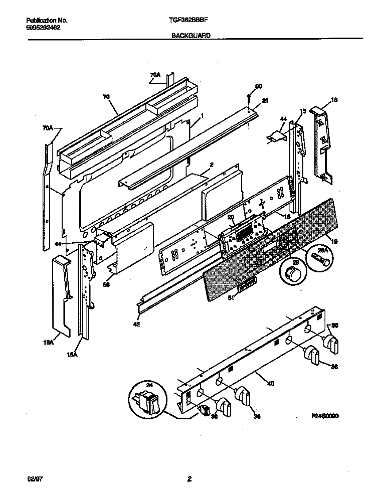BACKGUARD Diagram and Parts List for TGF362BBBF  Tappan Range