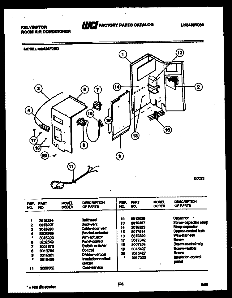 ELECTRICAL PARTS Diagram and Parts List for MH424F2SG  Kelvinator Air Conditioner