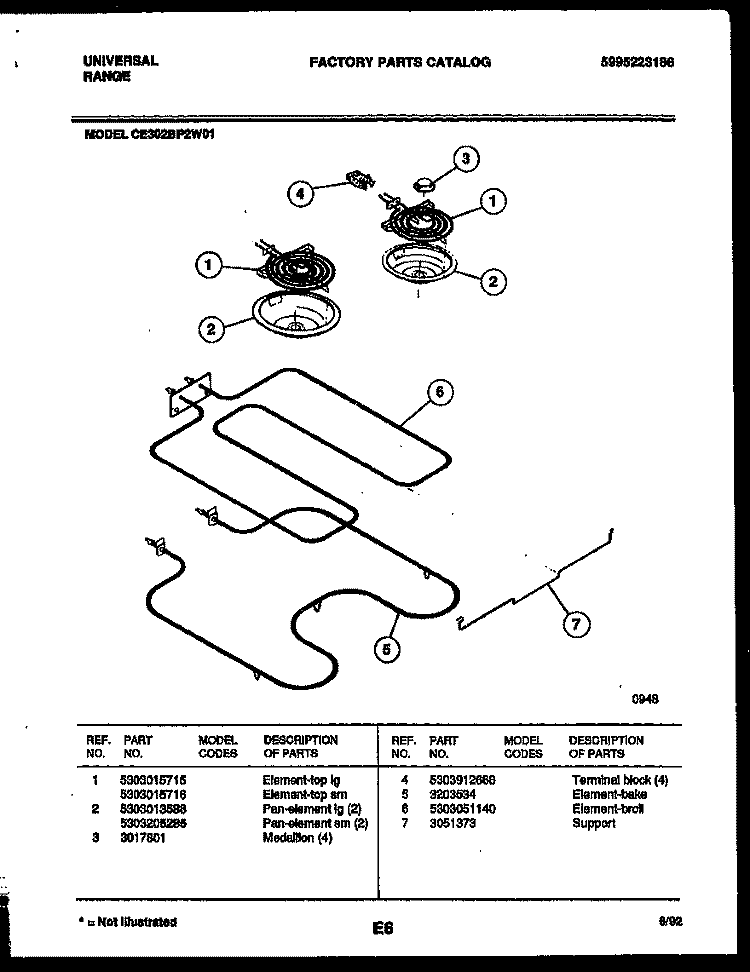 BROILER PARTS Diagram and Parts List for CE302BP2H1  Frigidaire Range