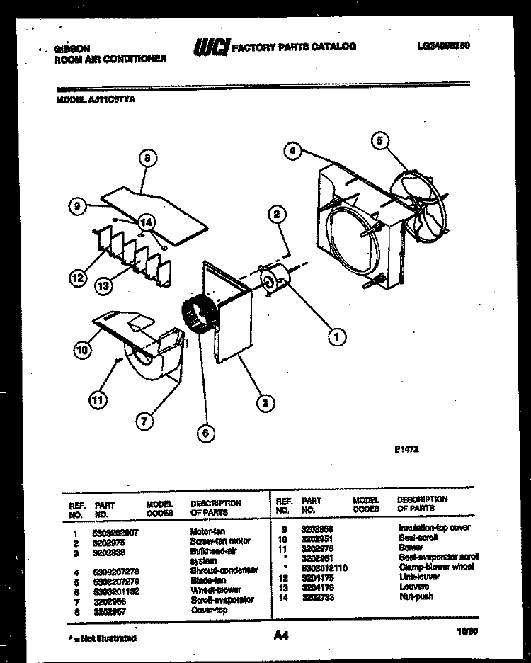 AIR HANDLING PARTS Diagram and Parts List for AJ11C5TYA  Gibson Air Conditioner