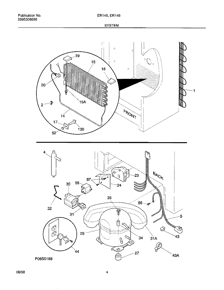 SYSTEM Diagram and Parts List for ER145  Frigidaire Freezer