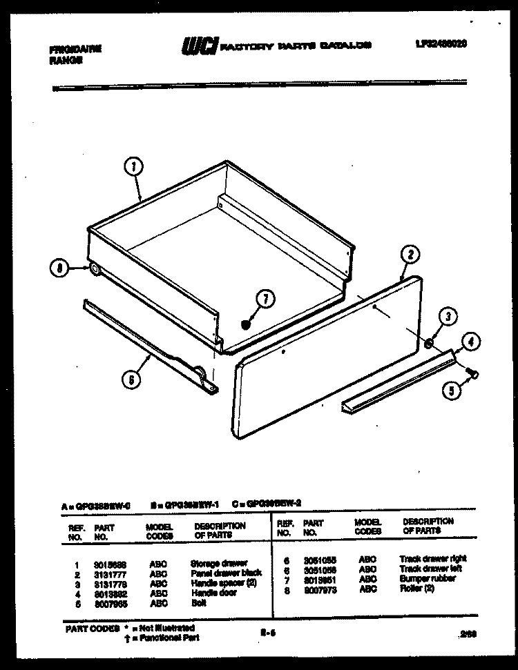DRAWER PARTS Diagram and Parts List for GPG38BEL0  Frigidaire Range