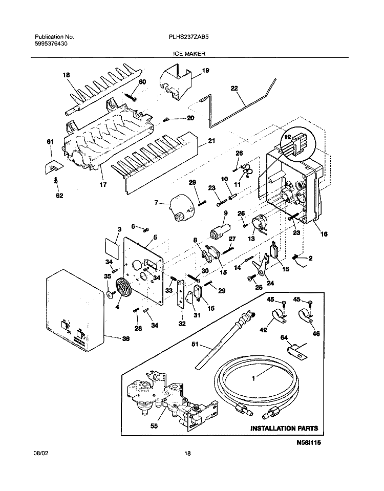 ICE MAKER Diagram and Parts List for PLHS237ZAB5  Frigidaire Refrigerator