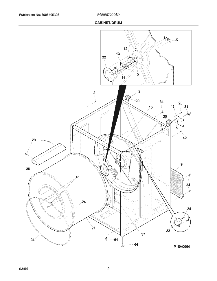 CABINET / DRUM Diagram and Parts List for FGRB5700DS0  Frigidaire Dryer