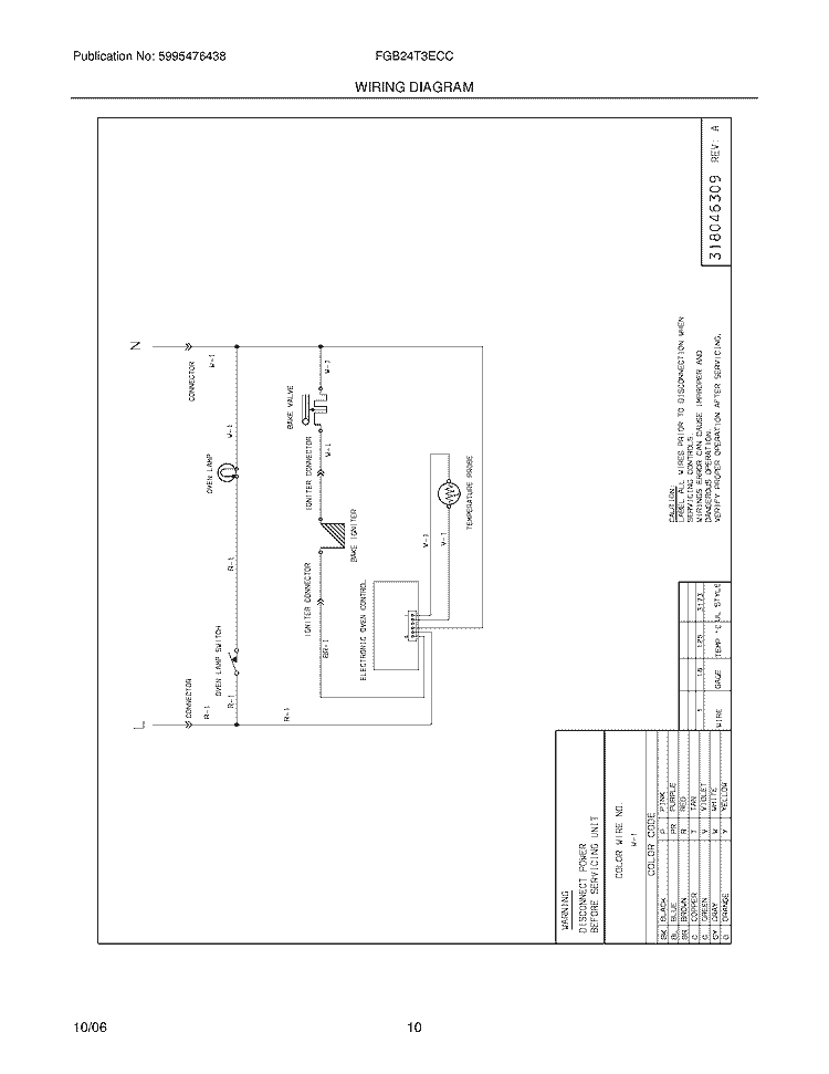 WIRING DIAGRAM Diagram and Parts List for FGB24T3ECC  Frigidaire Wall Oven
