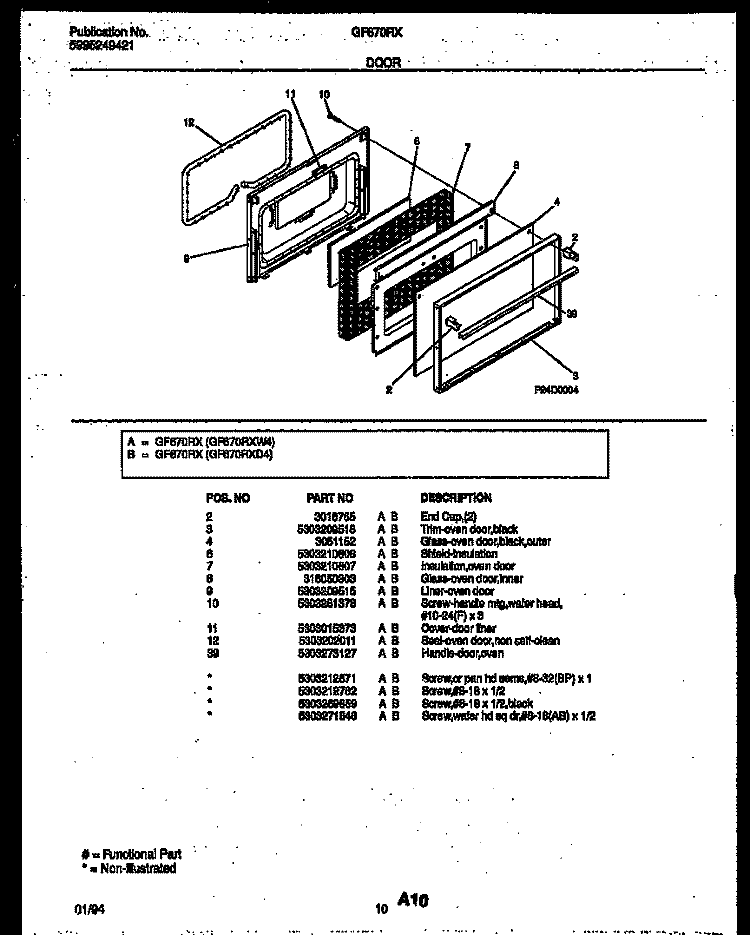 DOOR PARTS Diagram and Parts List for GF670RXW4  Frigidaire Range