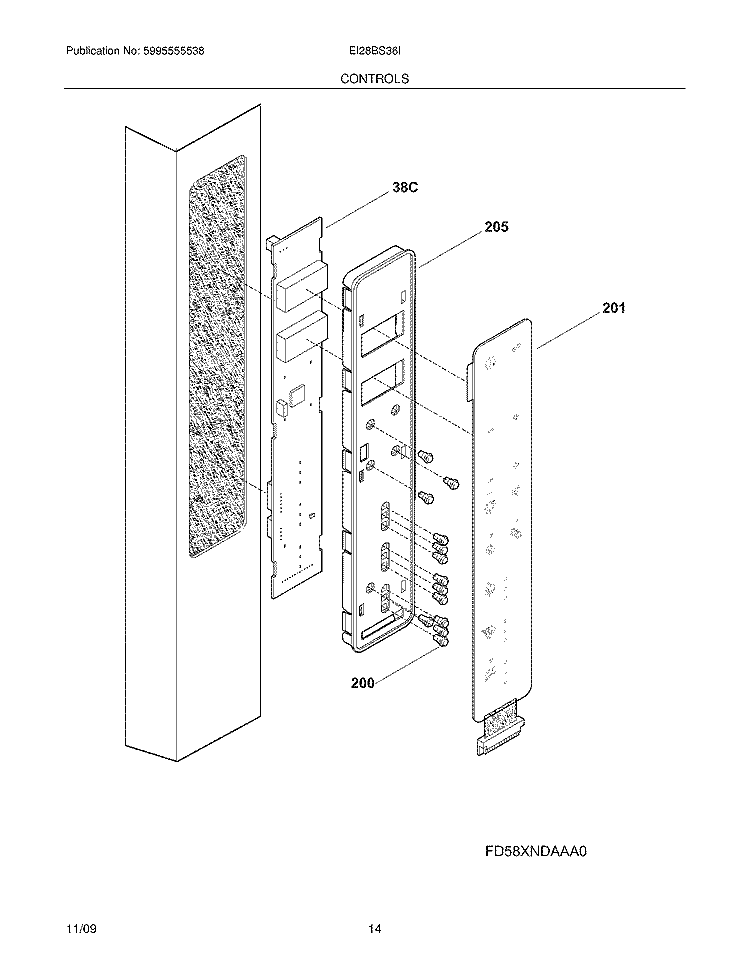 CONTROLS Diagram and Parts List for EI28BS36IB0  Electrolux Refrigerator