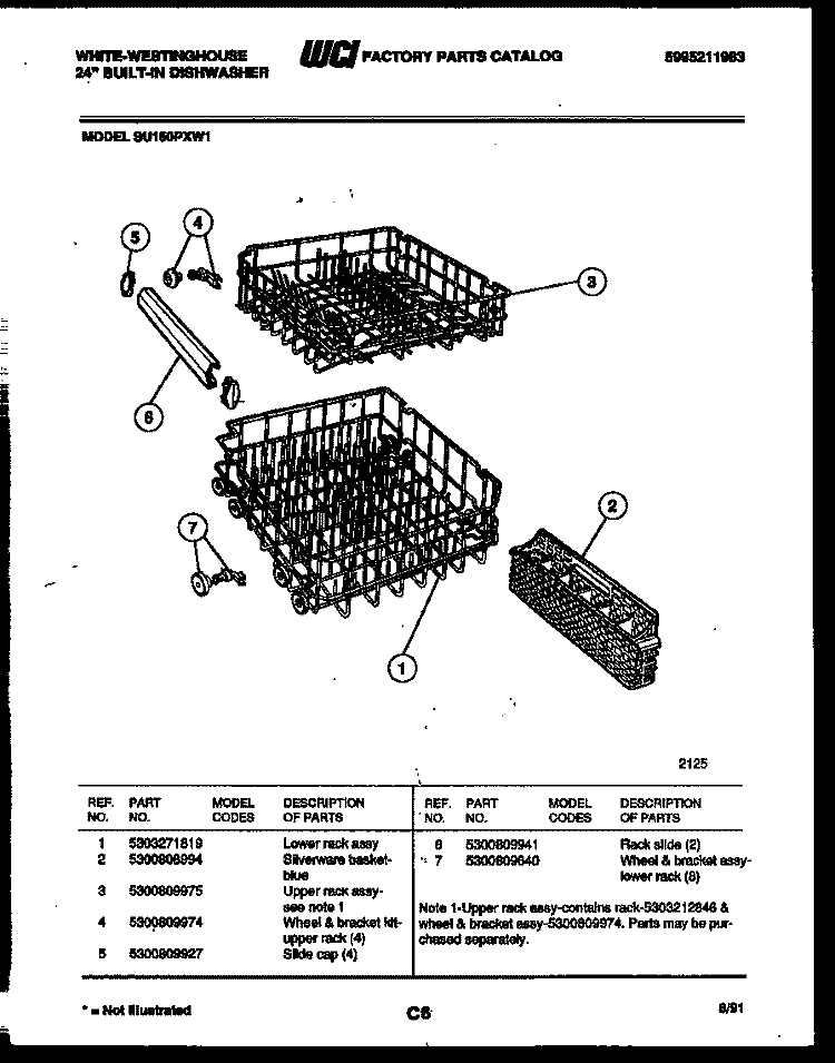 RACKS AND TRAYS Diagram and Parts List for SU150PXW1  Frigidaire Dishwasher