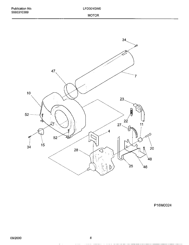 MOTOR Diagram and Parts List for LFD301GW0  Frigidaire Dryer