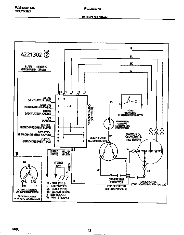 WIRING DIAGRAM Diagram and Parts List for FAC083W7A1  Frigidaire Air Conditioner