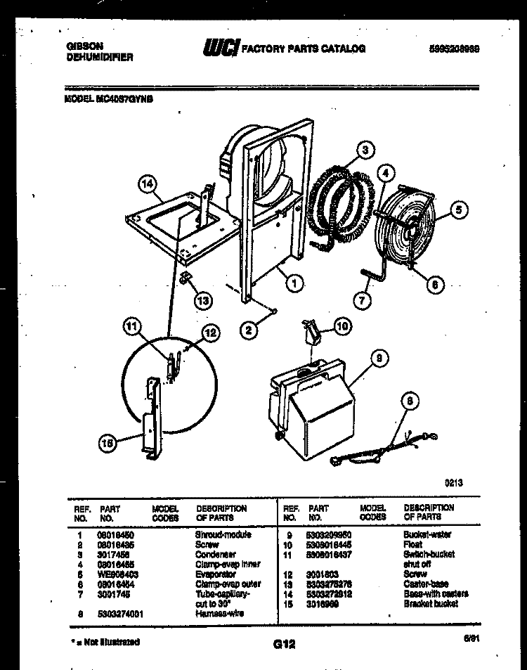 WATER AND CONDENSING PARTS Diagram and Parts List for MC40S7GYNB  Gibson Dehumidifier