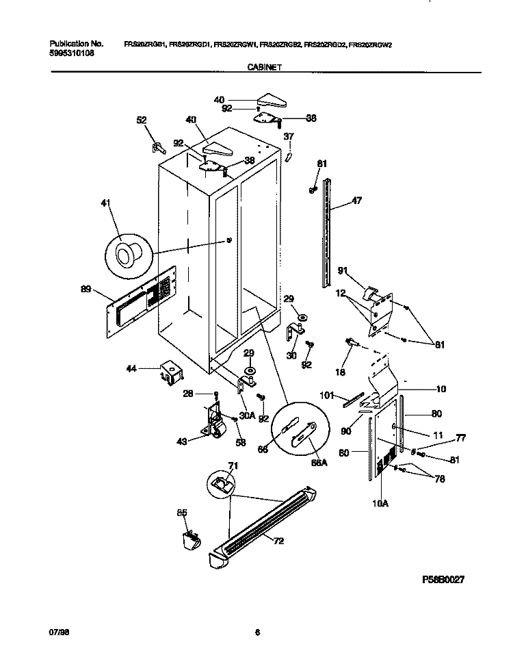 CABINET Diagram and Parts List for FRS20ZRGD2  Frigidaire Refrigerator