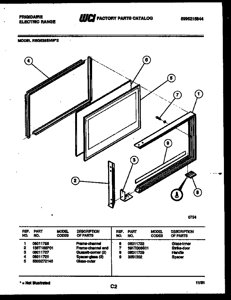 UPPER OVEN DOOR PARTS Diagram and Parts List for REG638BNL2  Frigidaire Range
