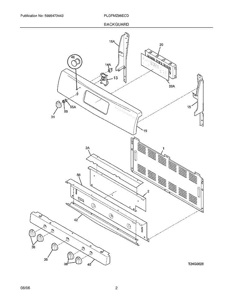 BACKGUARD Diagram and Parts List for PLGFMZ96ECD  Frigidaire Range