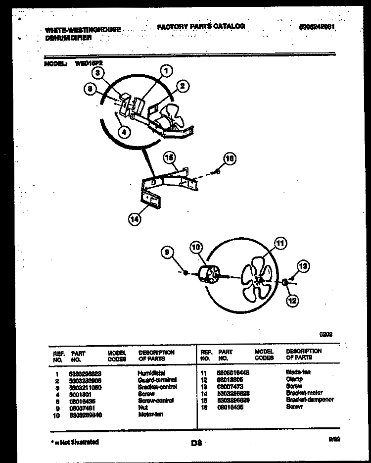 AIR CONTROL PARTS Diagram and Parts List for WED15P2  Frigidaire Dehumidifier