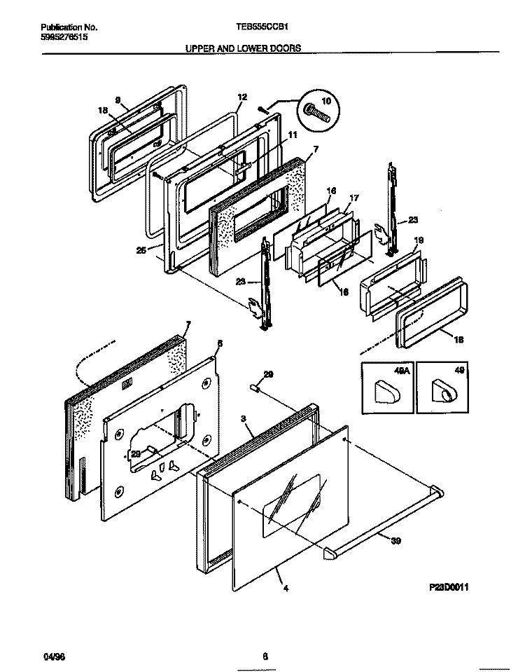 UPPER AND LOWER DOORS Diagram and Parts List for TEB555CCB1  Tappan Wall Oven