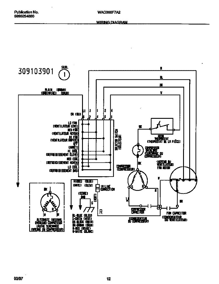 WIRING DIAGRAM Diagram and Parts List for WAC066F7A2  Frigidaire Air Conditioner