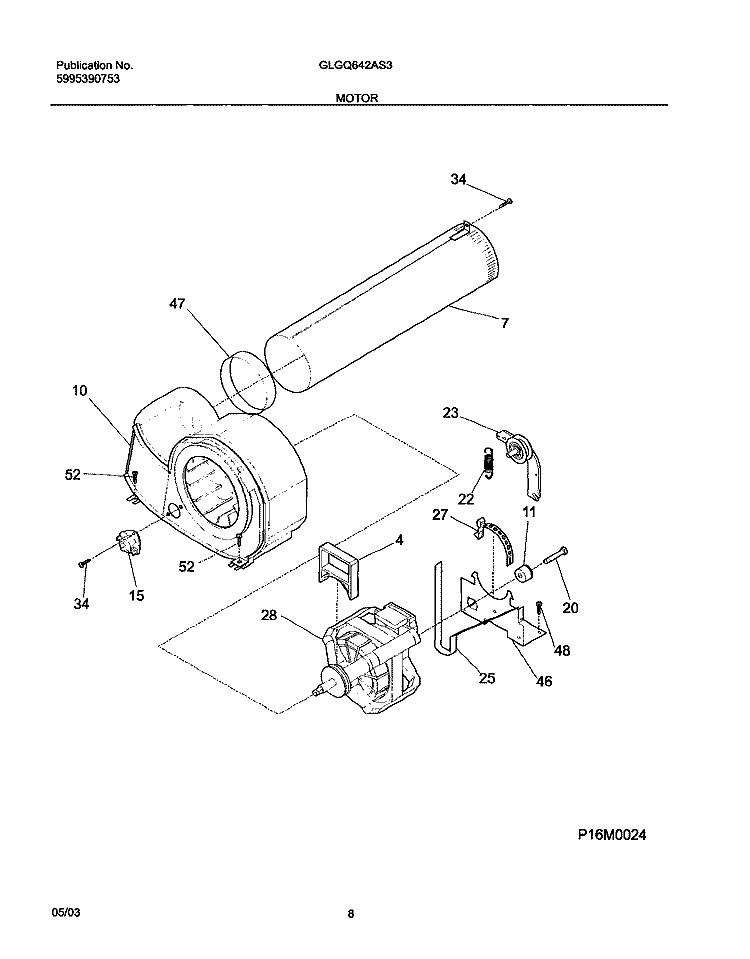 MOTOR Diagram and Parts List for GLGQ642AS3  Frigidaire Dryer